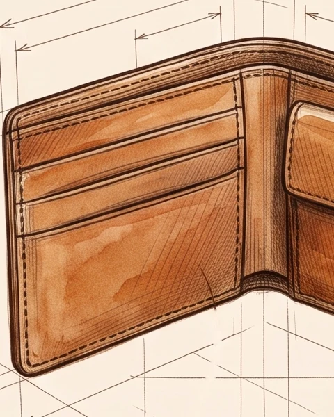 Sketch detail of a bifold wallet's card slots