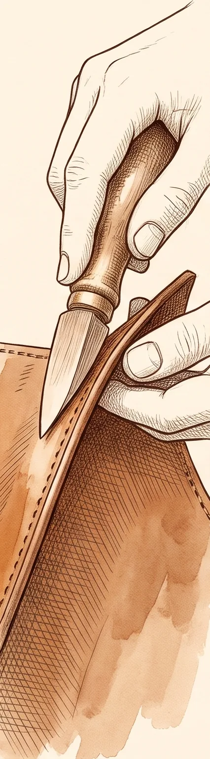 Sketch: a knife trimming the leather edge