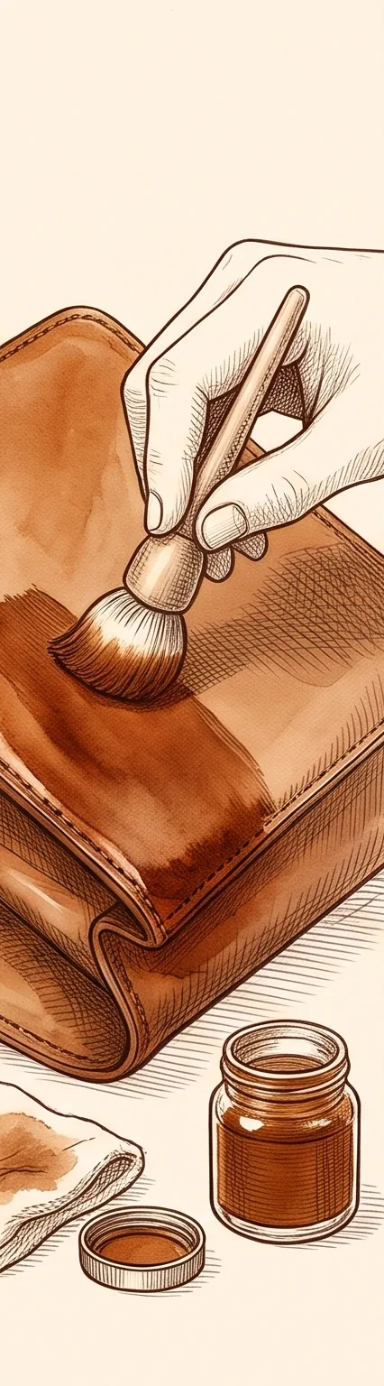 Sketch: a brush laying fresh cognac dye, a dye pot beside it