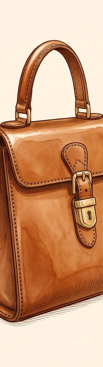 Sketch: the restored top-handle bag with a brass lock